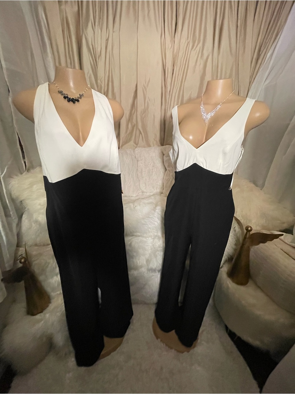 Prabal Gurung Black & White V-Neck Two-Tone Jumpsuit size 6, & 24